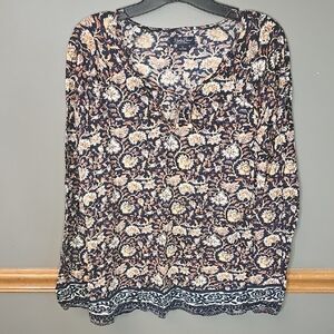 Lucky Brand Black and White 3/4 Sleeve Relaxed Blouse